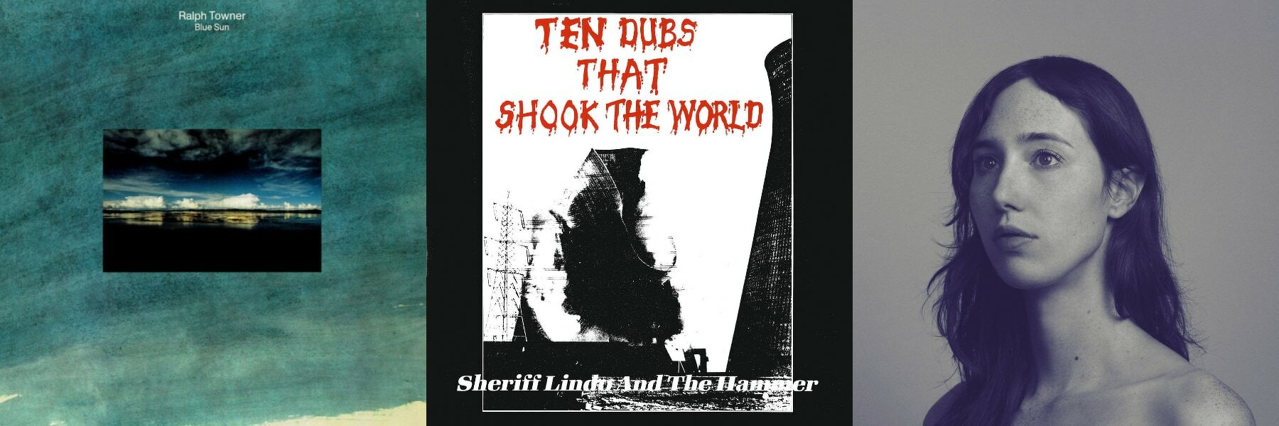 Three album covers are displayed, each with distinct artwork and styles, featuring abstract art, bold text with graphic imagery, and a black-and-white portrait.